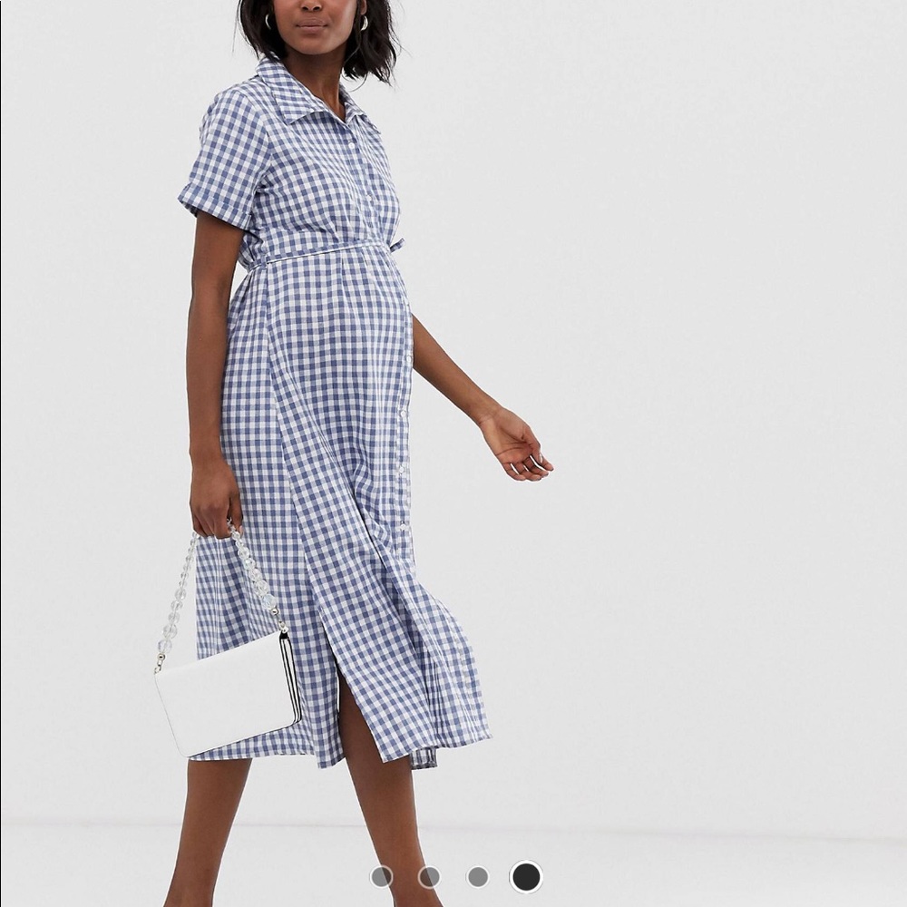 Glamorous Bloom blue gingham maternity shirt dress